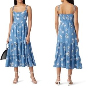 Reformation Rare Chelsea Girl Kealy Dress Blue Floral Midi Ruffle Size 8